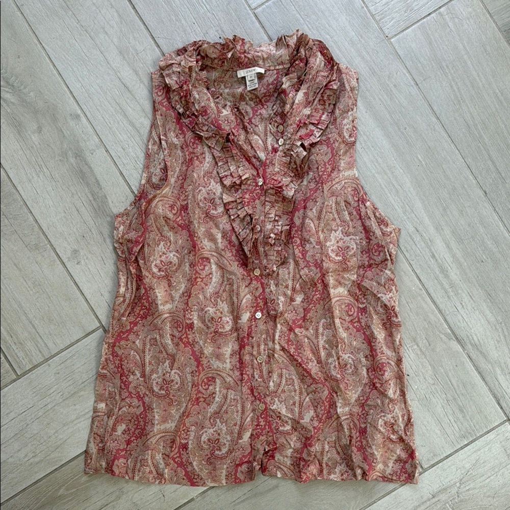 J. Crew Ruffle Paisley Blouse - Red and Cream